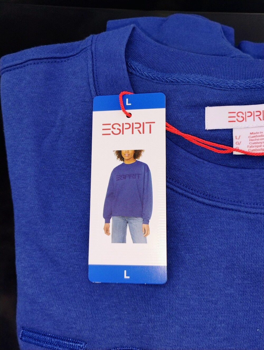 Esprit Blue Embroidered Logo Crewneck Sweatshirt Large L - Picture 2 of 3